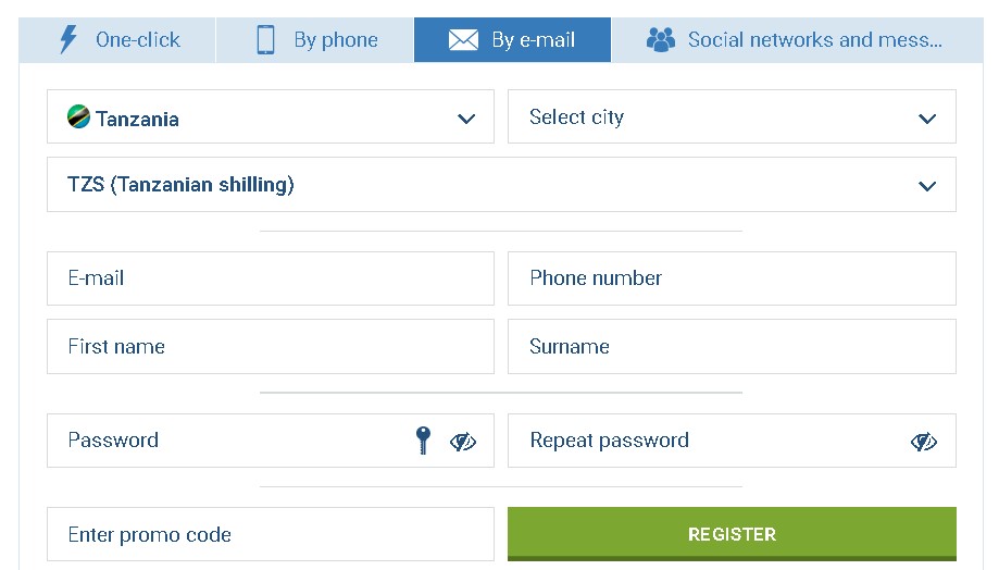 Registration Email tanzania 1xbet